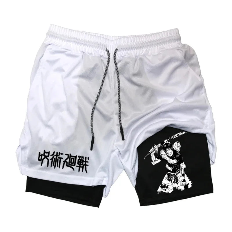 Anime Performance Shorts Toji Printed Men GYM Casual Sports Shorts Workout Running Mesh 2 In 1 Sport  Pants