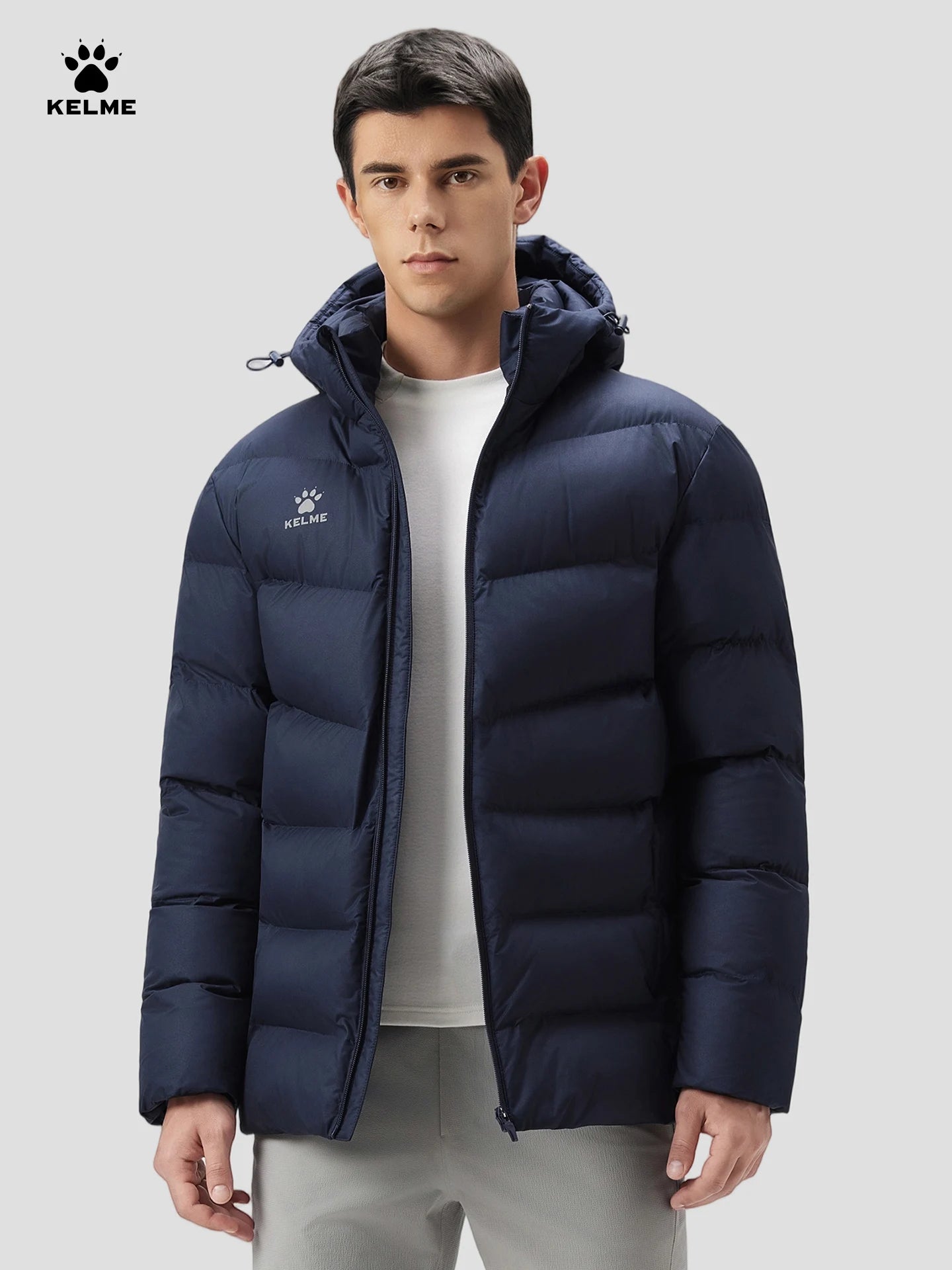 Kelme Men's Hooded Thermal Jacket For Sports Football Training And Outdoor Activities  Windproof Fleece-lined Coat