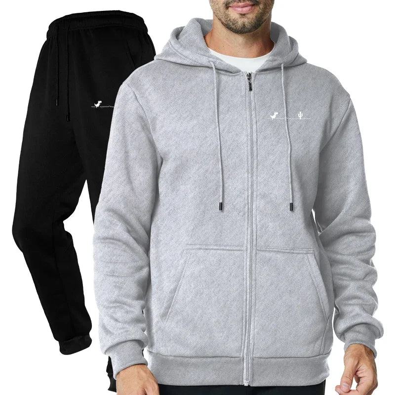 Men's Outdoor Fitness Jogging Fashion Casual Sports Luxury Hoodie and Zipper Pants Set Clothing - ATFH