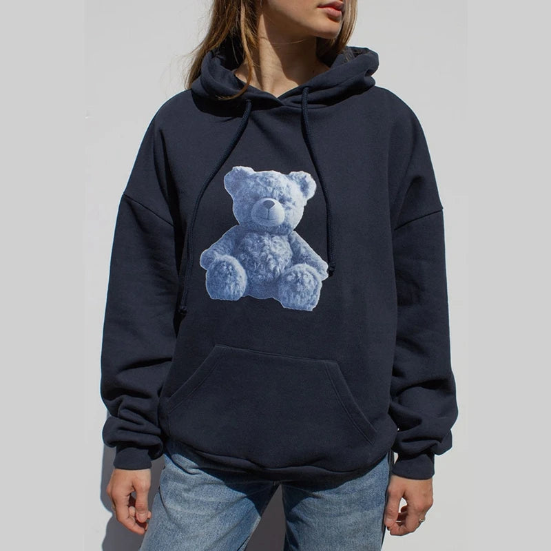 Y2K Retro Loose Hoodies Vintage Pattern Drawstring Hooded Women Casual Long Sleeve Sweatshirts Pullovers Fall Winter Streetwear - ATFH