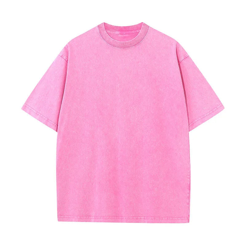 Washed T-Shirt 230G 100Cotton Solid Oversized Loose Fitness Mens Tee Tops Dropped Shoulders Short Sleeve Gym Bodybuilding Shirts ATFH