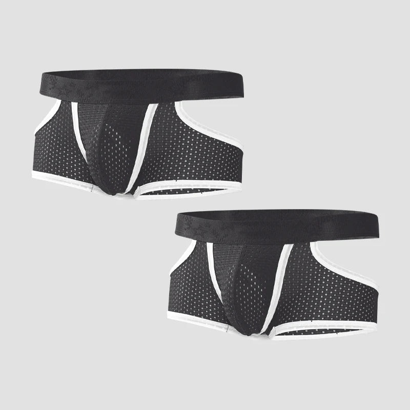 2PCS Men's Ice Silk Gun Bullet Split Panties Square Breathable Mesh Summer Thin Men's Sports Boxer Shorts Toe