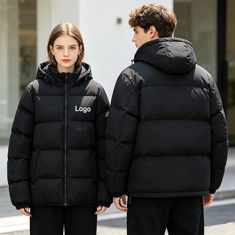 Customized Winter Down Jacket Men Fashion Personality Loose Thicked Keep Warm Zipper Jacket Women Hooded Coats Outerwear