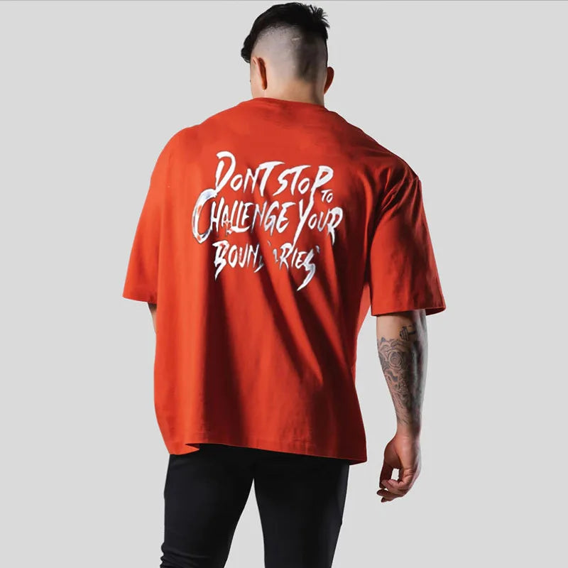 Gym Fitness Shirt Men Running Sport Loose T-shirt Short Sleeve Cotton Tee Tops Summer Male Bodybuilding Training Workout Apparel ATFH