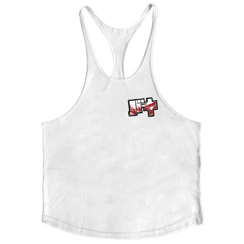 Anime Baki Hanma Print Stringer Tank Top for Men Y-Back Vest Muscle Training Undershirt Athletic Tops Gym Workout Bodybuilding