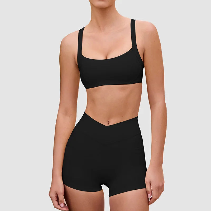 High Elastic Nude Feeling Breathable Elastic Cross Waist Three-point Shorts Suspender Beautiful Back Sports Underwear Yoga Suit - ATFH