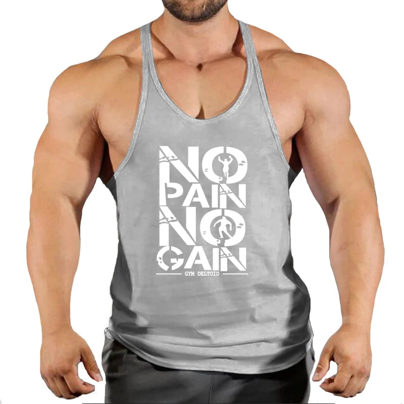 Hot Sale Gym Cotton Singlets Canotte Bodybuilding Stringer Tank Top NO PANI NO GAIN Fitness Shirt Muscle Guys Sleeveless Tanktop