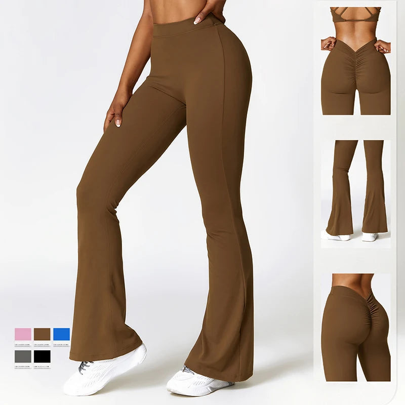 Sexy Sports Leggings Women V Back Scrunch Flares Leggings High Waist Yoga Flares Pants Push Up Gym Leggings Women Yoga Clothes ATFH