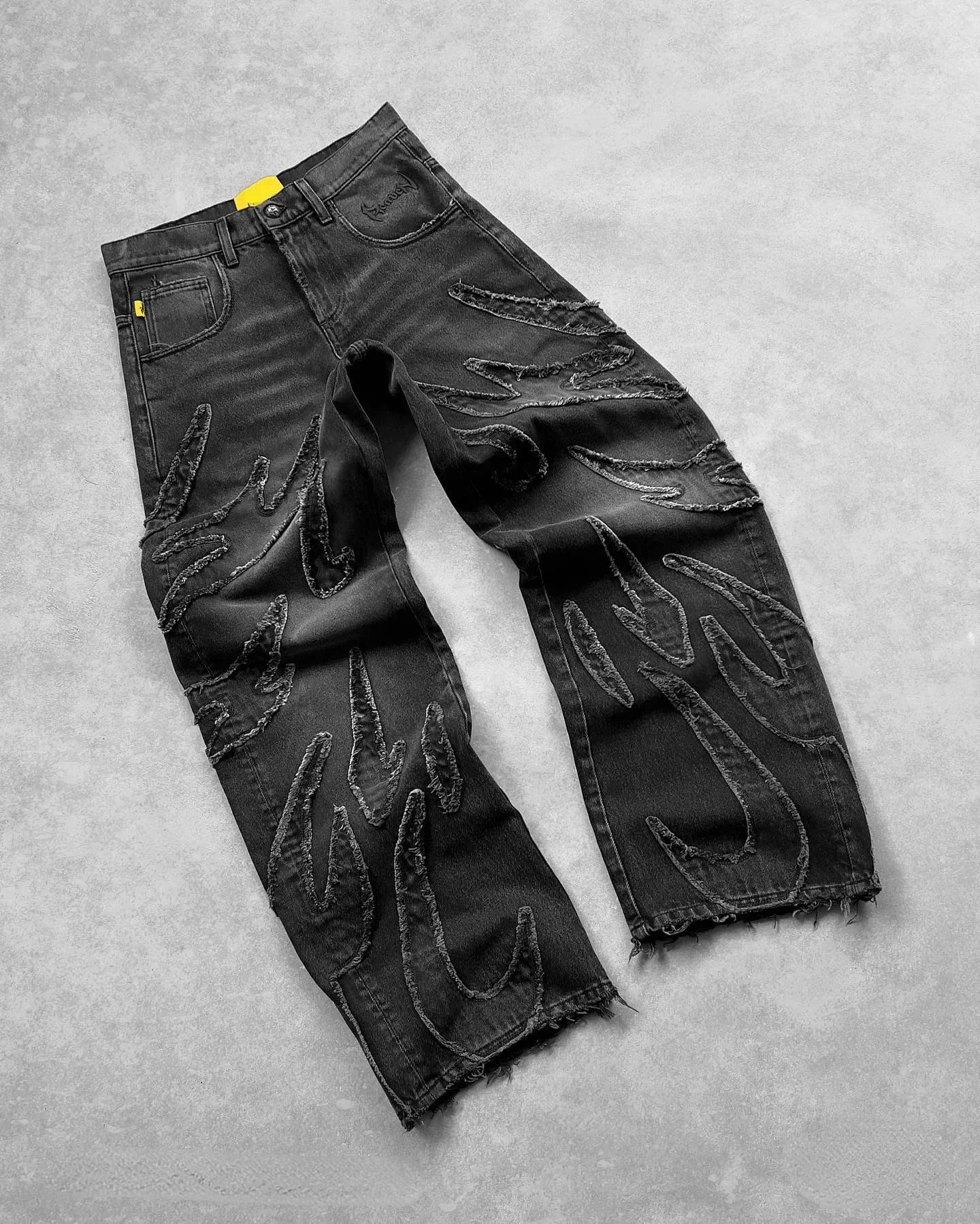 2024 American New Fashion Patch Baggy Casual Jeans For Men And Women Y2K High Street Harajuku High Waist Wide Leg Denim Trousers ATFH