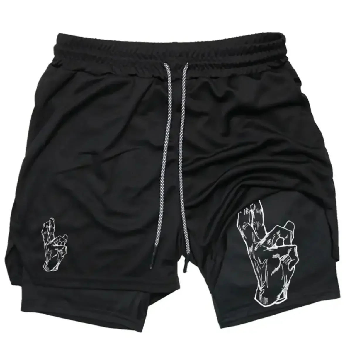 2025 New Summer Anime Pattern Print Adult Double-Layer Fashion Fitness Casual Shorts