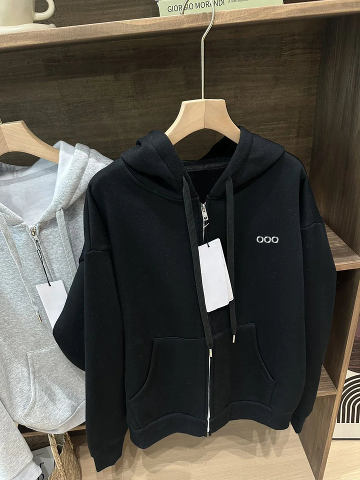 2026 Winter New Women's Solid Color Thick Hoodie Comfortable and Warm Sports and Leisure Coat - ATFH
