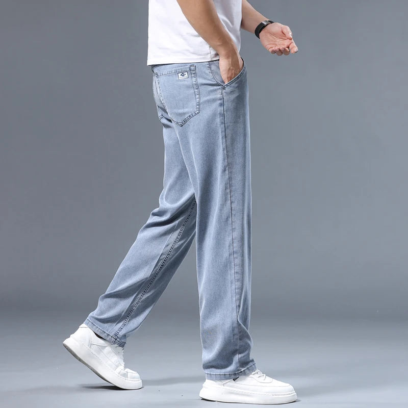 2026 Summer Ice Silk Thin Four Seasons Men's Jeans Loose Straight Wide Leg Pants ATFH