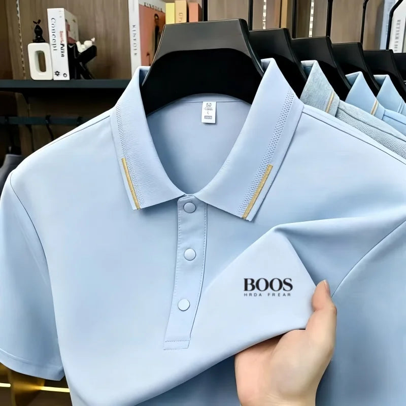 Quick-dry Men's Summer Ice Silk Golf Polo Shirt Comfort Breathable Cooling Luxury Business Casual Short Sleeve Embroidered Tee