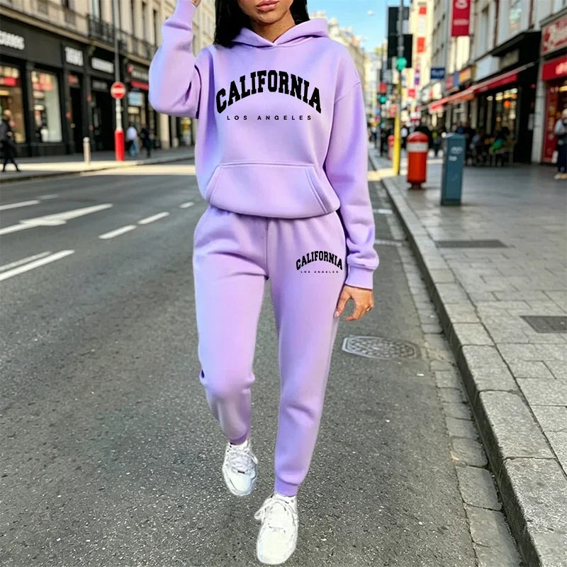 Hot Sales Womens Outfits Casual Hooded Sweatshirt 2Pcs Suit Outdoor Street Clothes AutumnWinter Trend Woman Pants Sets Tracksuit