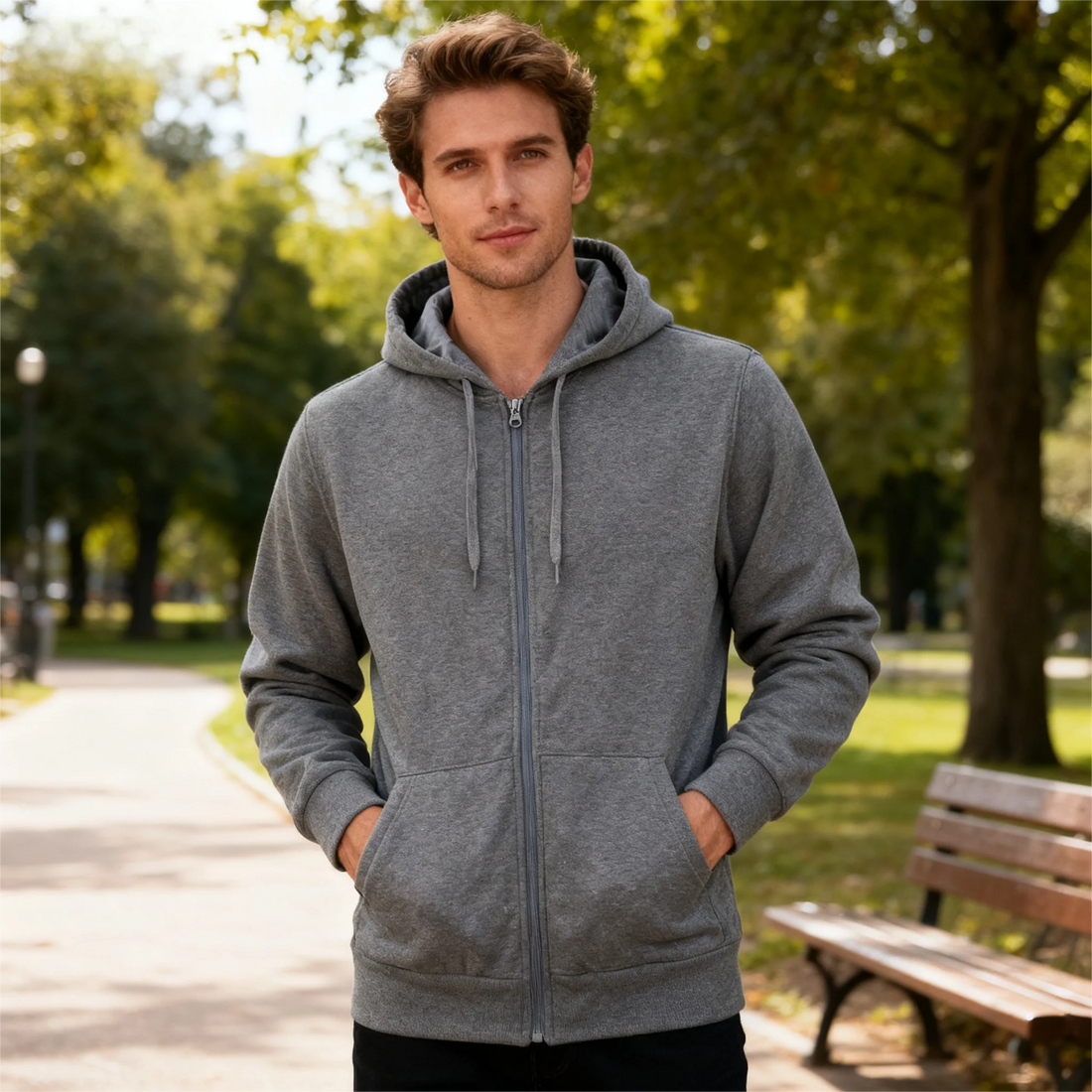 New Autumn/Winter  Men’s Gray Jacket with Hood Long Sleeve Big Pocket Zipper Jacket Coat Woman Loose Casual Outerwear Coat Tops - ATFH