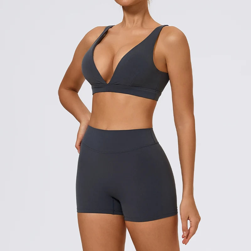 Hearuisavy Summer 2Pcs Women Sports Suit High Impact Push-Up Sports Bra Gym Yoga Tops Underwear High Waist Stretch Fitness Pants - ATFH