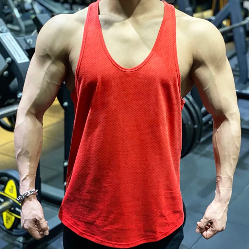 Summer Mesh Running Vests Mens Quick Dry Bodybuilding Stringer Tank Tops Fitness Sleeveless Shirts Gym Clothing Workout Singlets