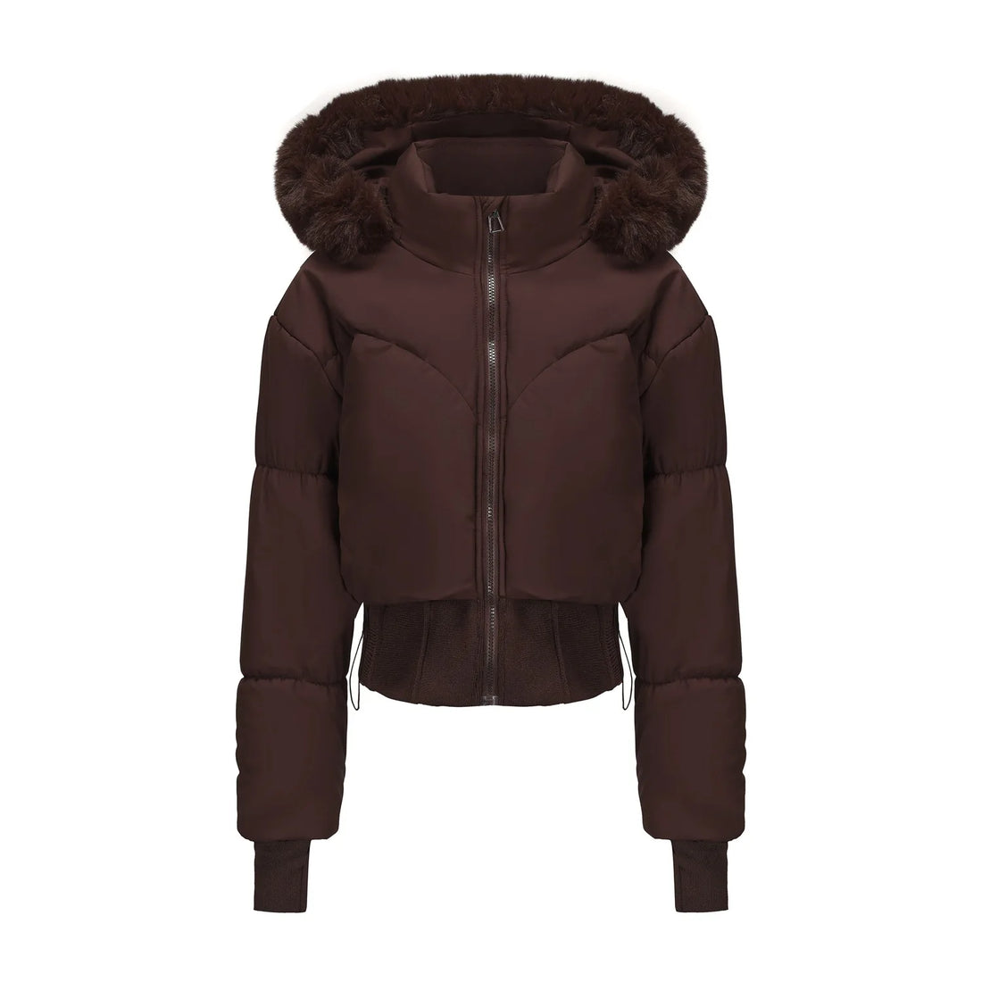 Women's Thickened Warm Cotton-Padded Jacket with Large Fur Collar And Hood Waist-Cinching Style