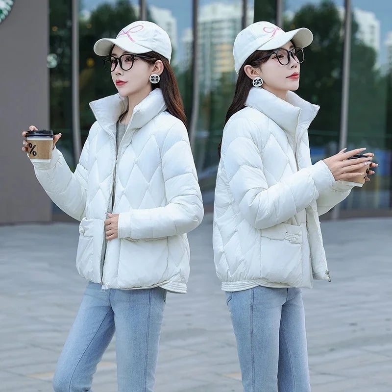 New Short Parka Coat Standing Collar Thicken Down Cotton Jacket Winter Warm Bread Jackets Korean Women Receive High Praise ATFH