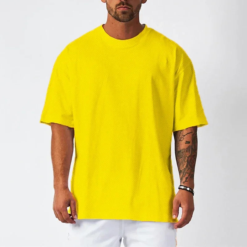 Oversized Loose Men's Running Sport T-Shirt Gym Bodybuilding Fitness Training Clothing Summer Mesh Short Sleeves Quick Dry Shirt ATFH