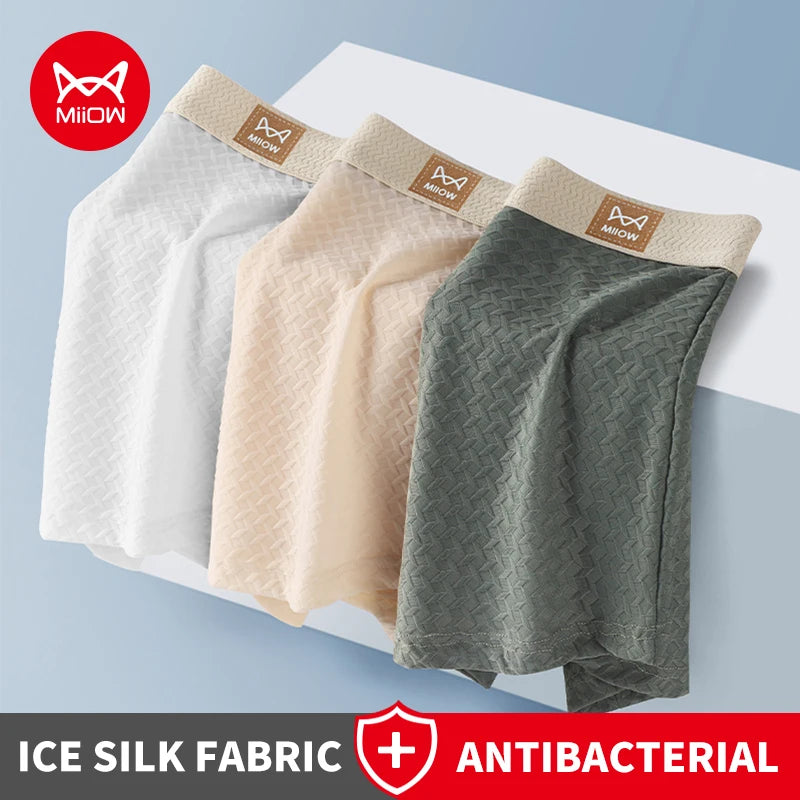 MiiOW 3Pcs Ice Silk Men Jacquard Boxer Shorts 10A Antibacterial Men's Panties Man Underpants Men's Refreshing Sports Underwear