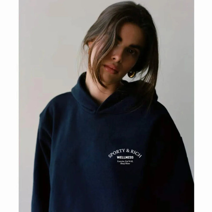 Sport Make You Health American Vintage Women Oversize Navy Cotton Hoodies 90's Street Fashion Autumn Casual Hooded Sweatshirts - ATFH