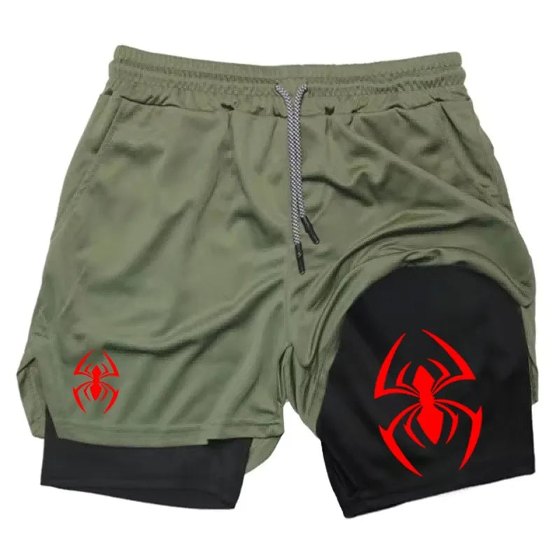 Red Spider Logo 2-in-1 Compression Gym Shorts Men Quick Dry Liner Workout Training Running Sports Athletic Casual wx201