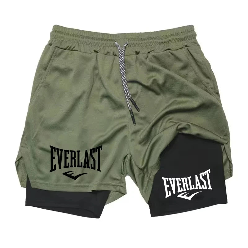 Men's Compression Sports Shorts Everlast Printed Sports Pants Double-Layer Quick-Dry Basketball Beach Muscle Fitness Pocket Towe