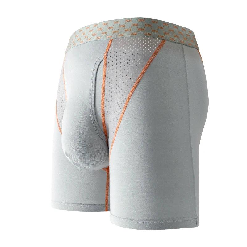 EUR Size Men's Boxer Shorts Underwear Ice Silk Mesh Breathable Panties Sexy U Bulge Pouch Mid-rise Long Leg Underpants Homme