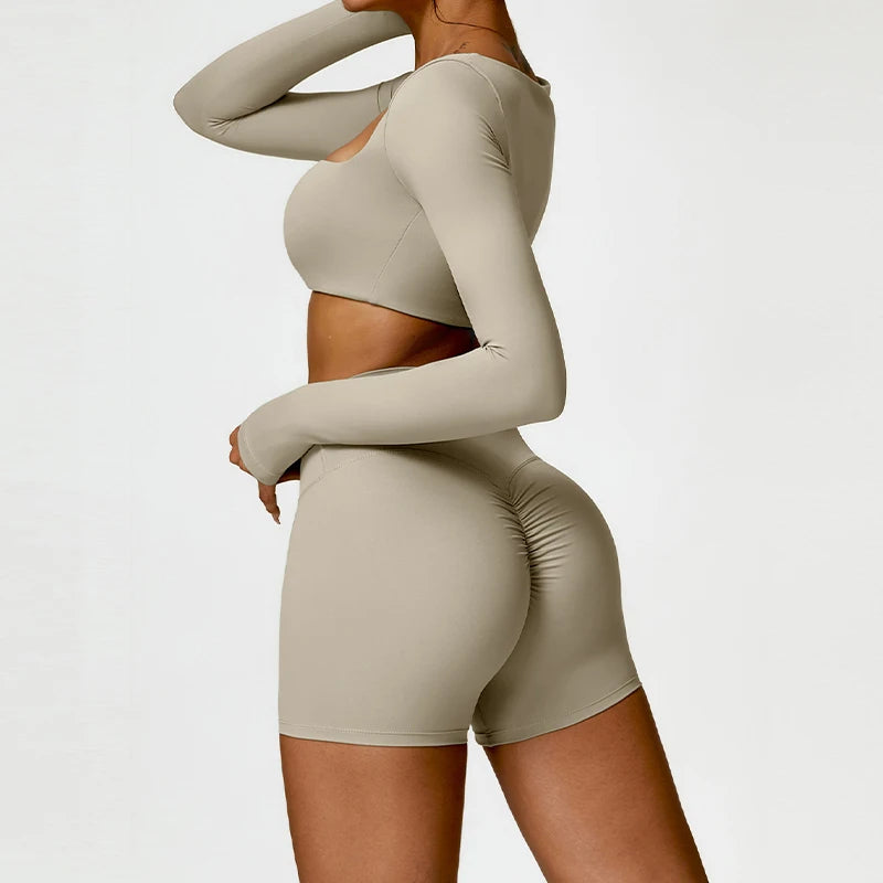 Summer 2PCS Yoga Suit Sports Set Women Quick-Dry Gym Set Women Tracksuit Running Workout Long Sleeve Sports Shirt Yoga Clothing - ATFH