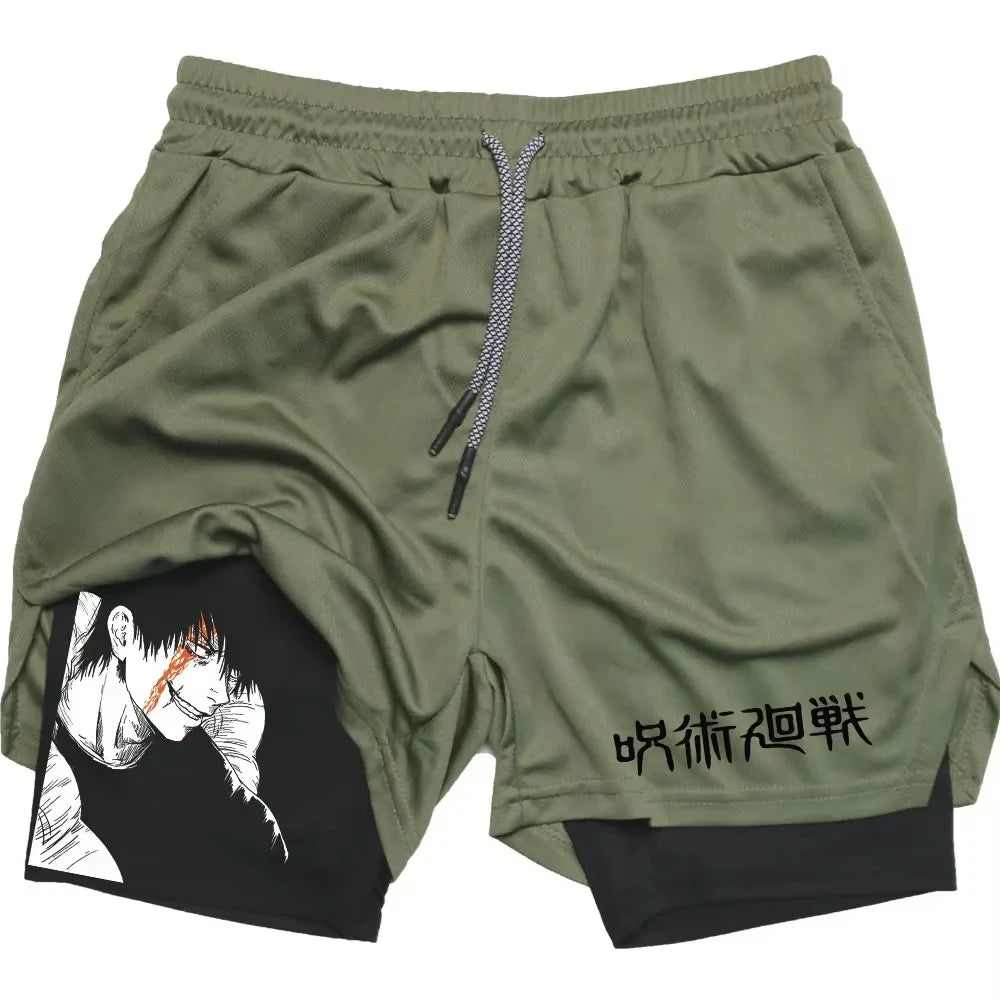 Anime Jujutsu Kaisen Gym Shorts Fitness 2 in 1 Compression Performance Shorts Workout Quick Dry Athletics Short Pants RL0601