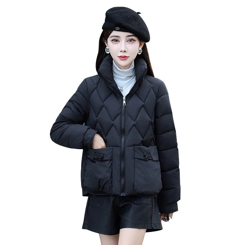 New Short Parka Coat Standing Collar Thicken Down Cotton Jacket Winter Warm Bread Jackets Korean Women Receive High Praise ATFH