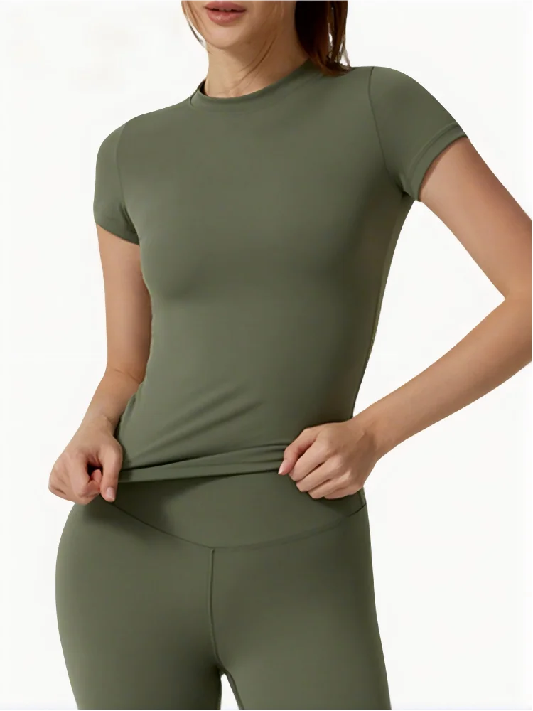 Brushed Fitted Yoga Top, Quick-Dry, Naked-Sense, Waist-Shaping Short Sleeve, Premium Fitness Sports T-Shirt - ATFH