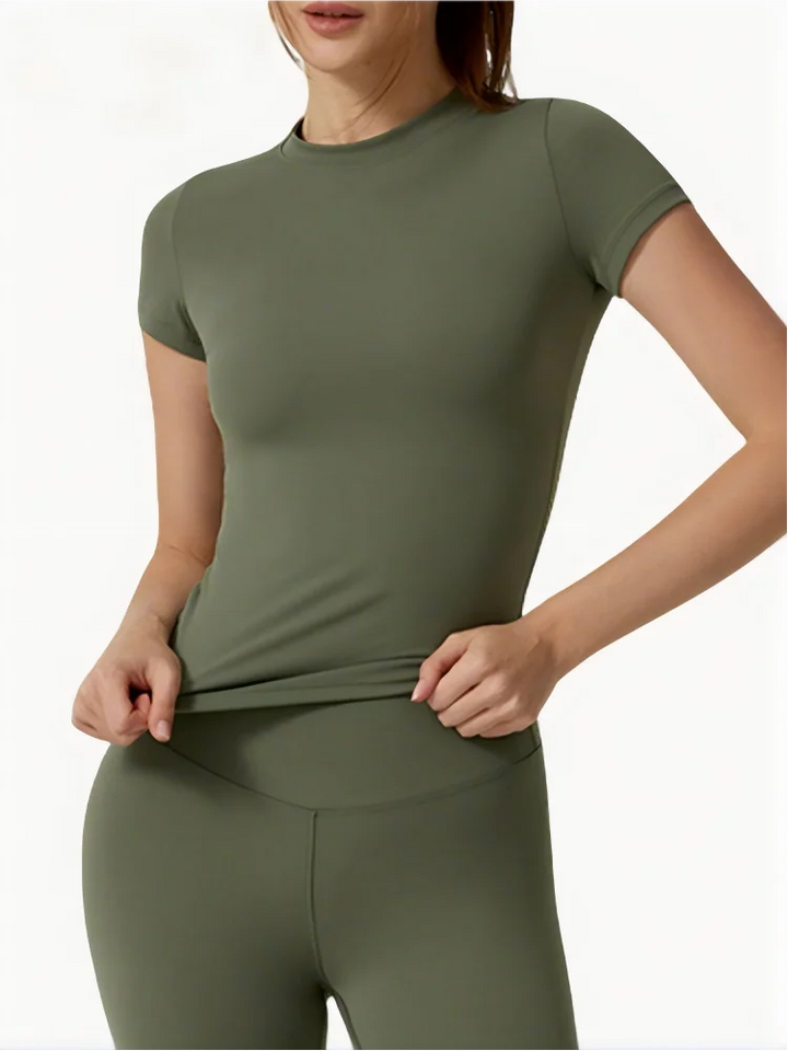 Brushed Fitted Yoga Top, Quick-Dry, Naked-Sense, Waist-Shaping Short Sleeve, Premium Fitness Sports T-Shirt - ATFH