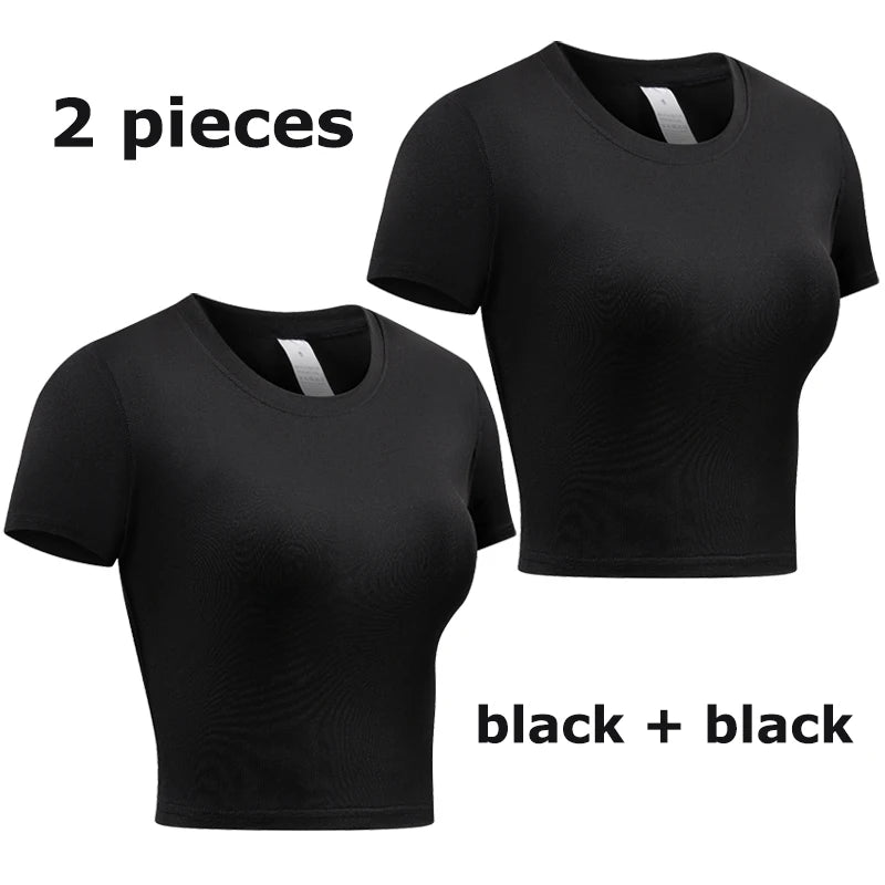 Women's Compression Shirt Short Sleeve Athletic Yoga Running T-Shirt Summer Gym Workout Quick Dry Stretchy Tees Tops Baselayer - ATFH