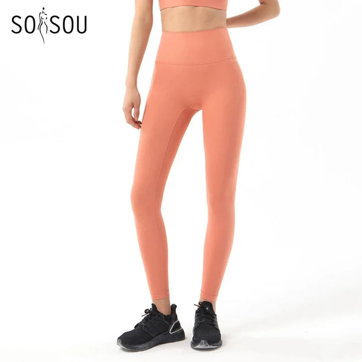 SOISOU Nylon Yoga Pants Gym Leggings Women Girl Fitness Soft Tights High Waist Elastic Breathable No T Line Sports Pants - ATFH