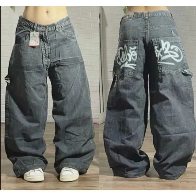 2024 American New Fashion Patch Baggy Casual Jeans For Men And Women Y2K High Street Harajuku High Waist Wide Leg Denim Trousers ATFH