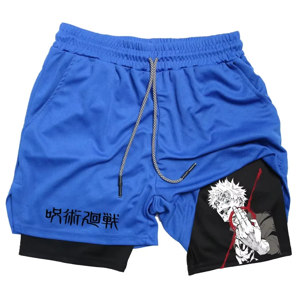 Anime Jujutsu Kaisen Gym Shorts Fitness 2 in 1 Compression Performance Shorts Workout Quick Dry Athletics Short Pants RL0601