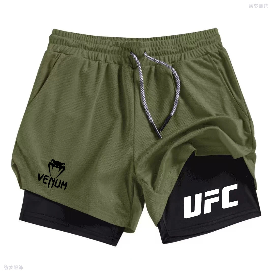 Summer men's fitness gym training 2-in-1 sports shorts, quick drying exercise double-layer jogging shorts