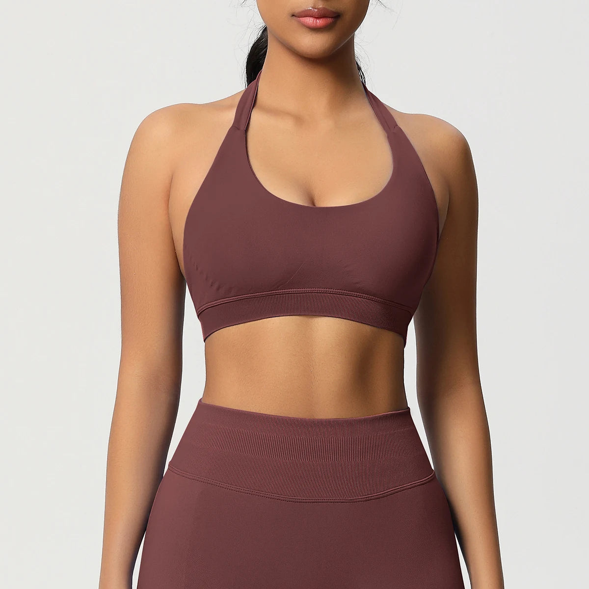 High Stretch Sports Bra Women Halter Seamless Yoga Bra Padded Backless Sports Bras Gym Crop Top Push Up Workout Yoga Tops Woman - ATFH