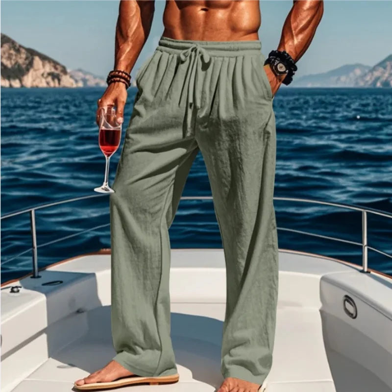 Men's Cotton Linen Pants Straight Leg Lightweight Breathable Comfortable Trousers Beach Style Solid Color Casual Cozy Sweatpants