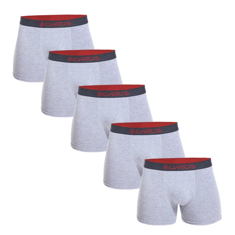 5pcs Men's Panties Cotton Boxer Briefs Letter Elastic Band Men Underpants Classic Solid Color Boxers Underwear For Man BONITOS