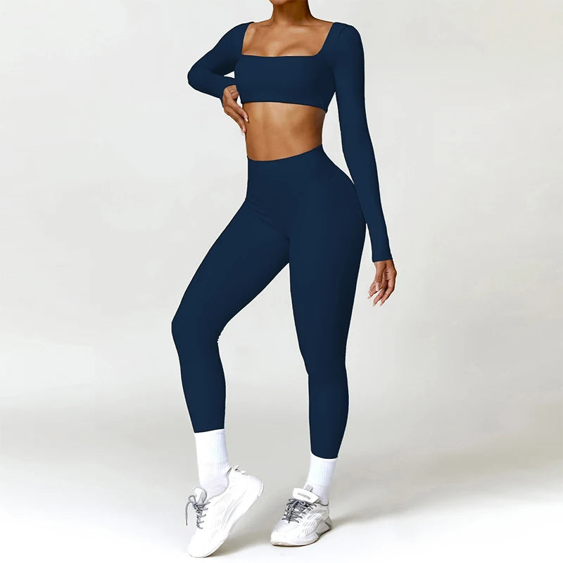 Summer 2PCS Yoga Suit Sports Set Women Quick-Dry Gym Set Women Tracksuit Running Workout Long Sleeve Sports Shirt Yoga Clothing - ATFH