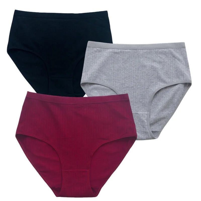 3Pcs/Set Women High Waist Panties Cotton Briefs Tummy Control Underwear Sexy Lingerie Breathable Full-Coverage Underpants S-XXL