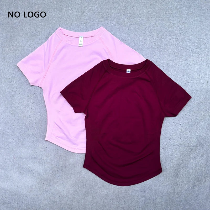 Short Sleeve Yoga Top Round Neck Seamless Gym Shirt for Woman High Stretch Fitted Sports Running T Shirts Workout Clothes - ATFH