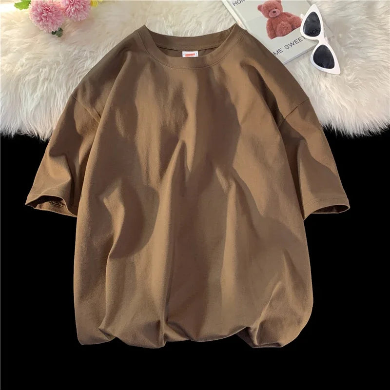 LEGIBLE Summer short sleeve T-Shirt Women Cotton Tee Shirt Loose Solid Basic Oversized T Shirt Women O-neck Tshirt Women - ATFH