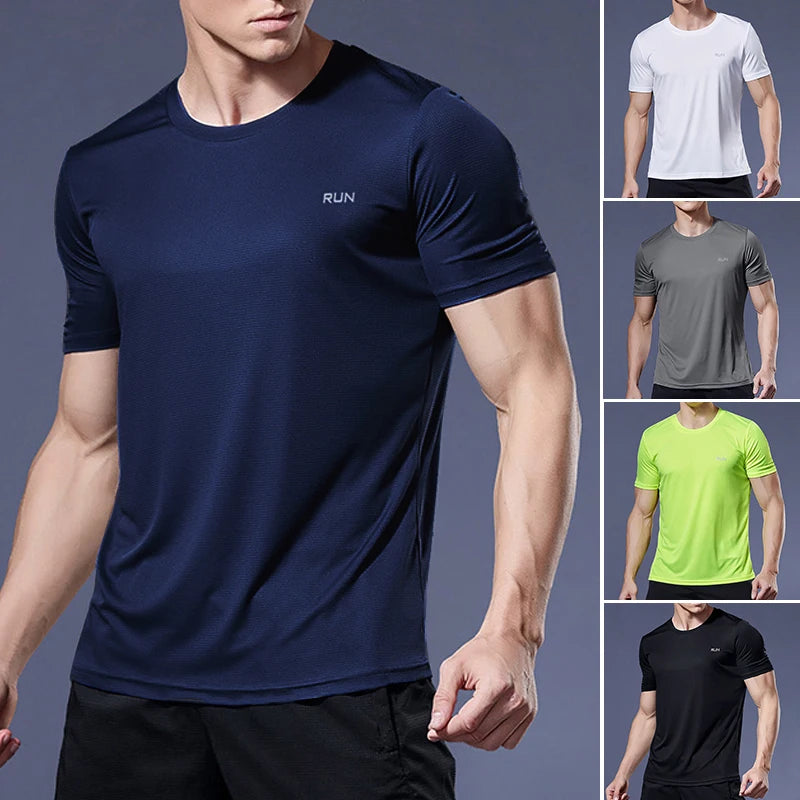 Men Short Sleeve Sport t Shirt Quick Dry Running t-Shirt Man Clothes Breathable Fitness Shirt Top Ice Silk Gym Football Jerseys