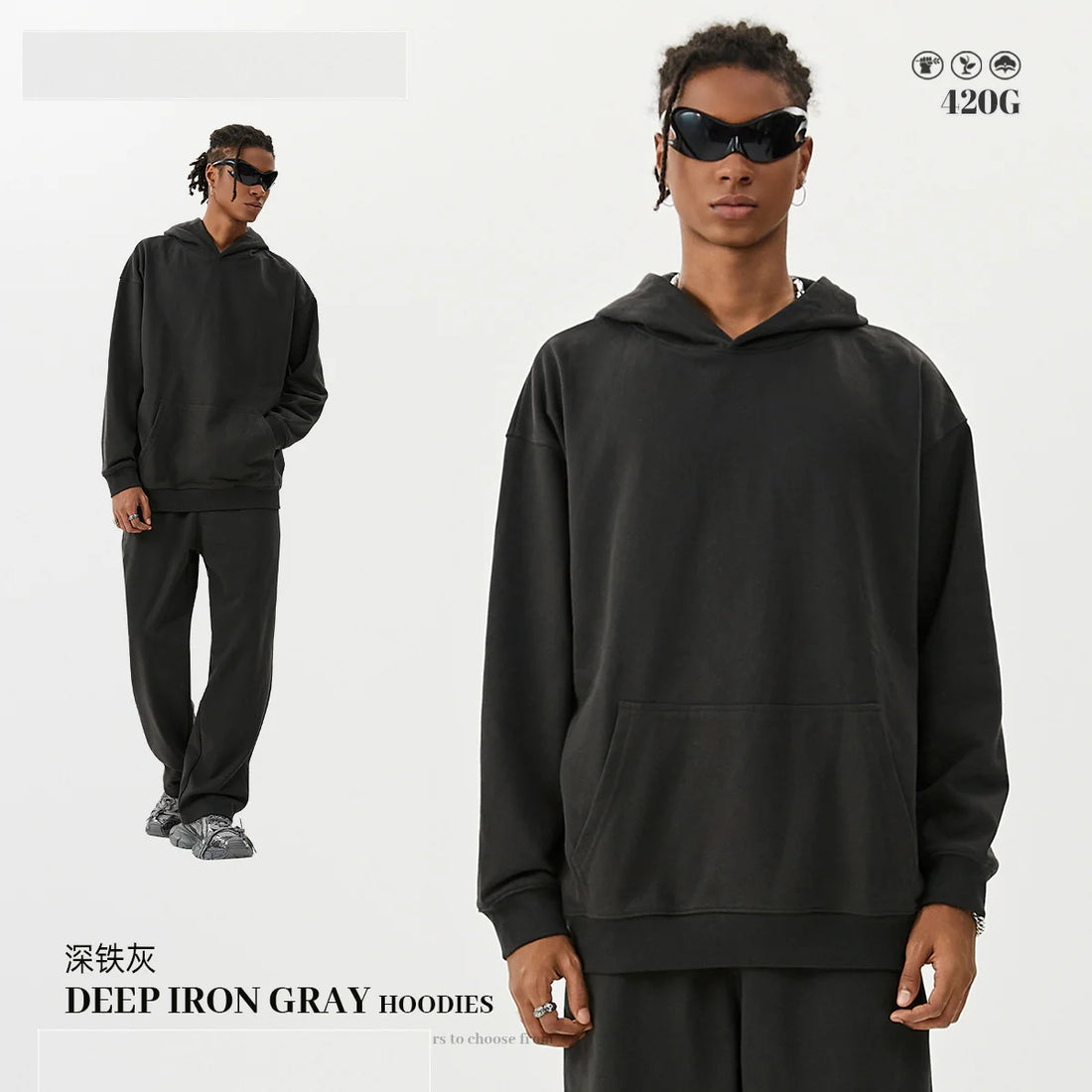 MAQVOB Top Quality Luxury Apparel 420g French Terry Tracksuit Euro US Size Spring Autum Oversize Full Hoodie Tracksuit for Men - ATFH