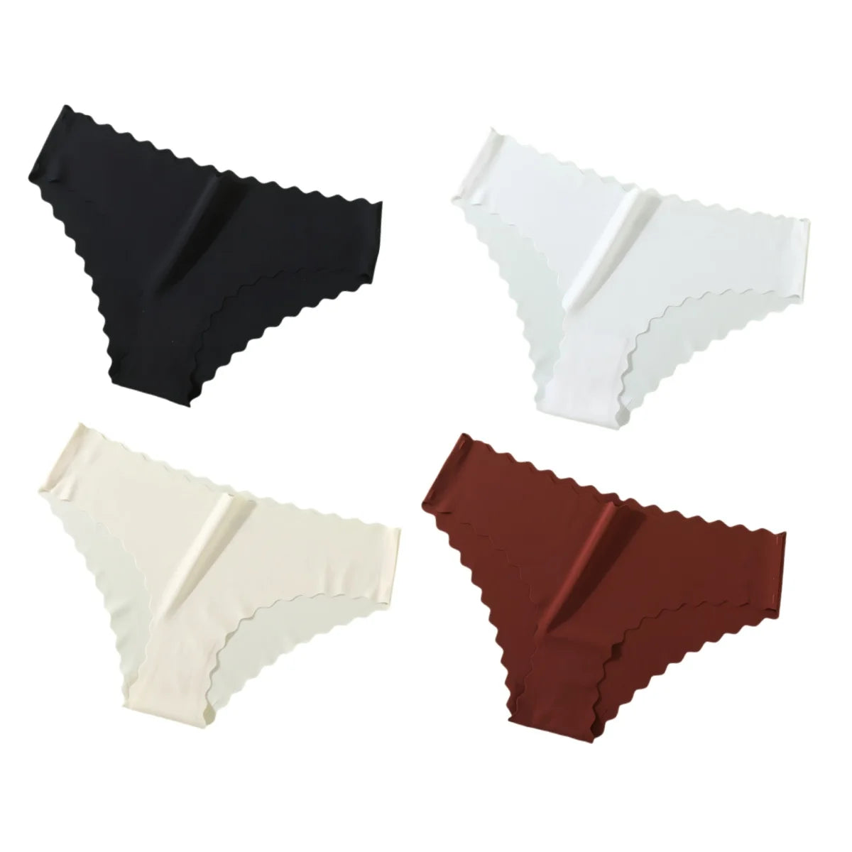 4Pcs/Set Ice Silk Mid-Rise Panties Women's Seamless Briefs Solid No Show Underwear Scalloped Edge Panties Sexy Lingerie XS-XL