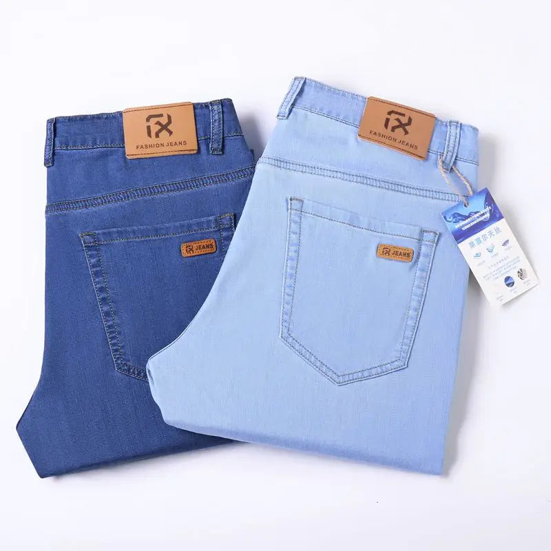 New Business Men's Jeans Summer Casual Straight Stretch Fashion Classic Lightweight Versatile Work Denim Trousers Male Clothing ATFH